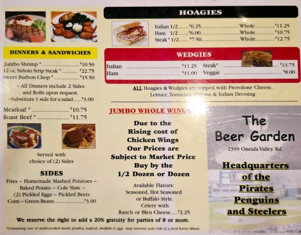The Beer Garden Menu 1
